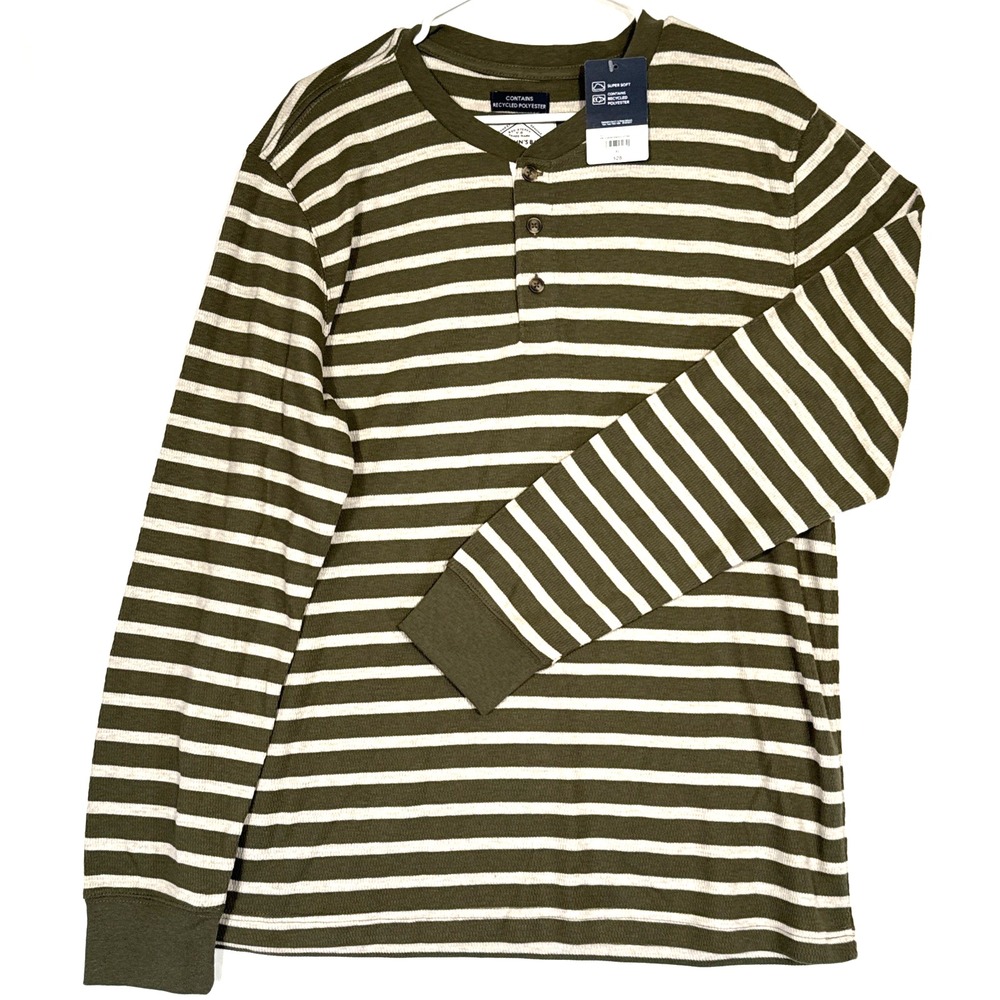 St. John's Bay Men's Long Sleeve Henley Shirt‎ XL Green Stripe Super Soft